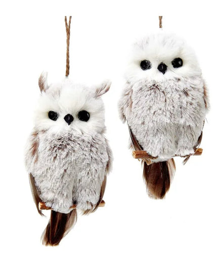 Hanging Owl Ornaments - Brown & White (set of 2)