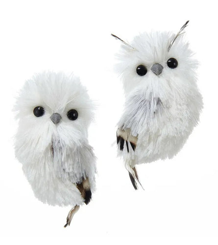 Hanging Owl Ornaments - White & Silver (set of 2)