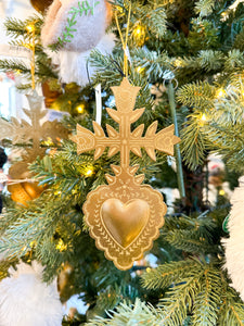 Embossed Metal Sacred Heart Ornament Gold