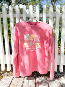 Never Grow Up Adult Crew Sweatshirt - Pink