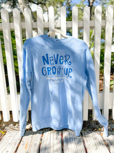 Never Grow Up Adult Crew Sweatshirt - Blue