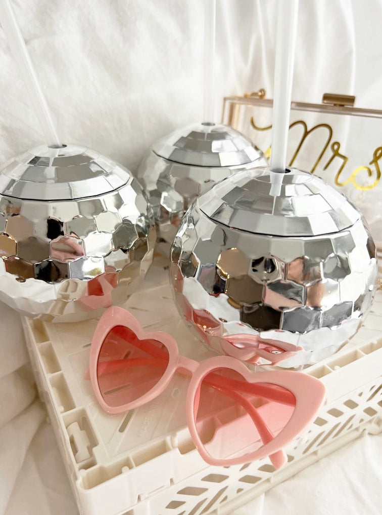 Silver Disco Ball Cup w/ Straw (set of 2)