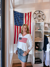 Intarsia V Neck Sweater w/ Flag