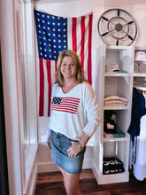 Intarsia V Neck Sweater w/ Flag