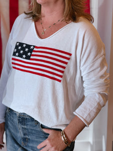 Intarsia V Neck Sweater w/ Flag