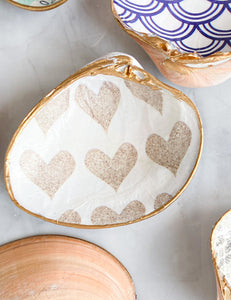Clam Shell Jewelry Dish - Grey Hearts
