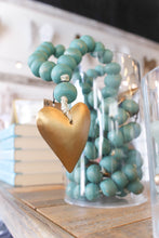 Aqua Wooden Beads With Gold Heart