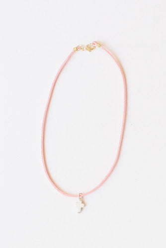 Leather Necklace w/Cross Charm - Pink (child)