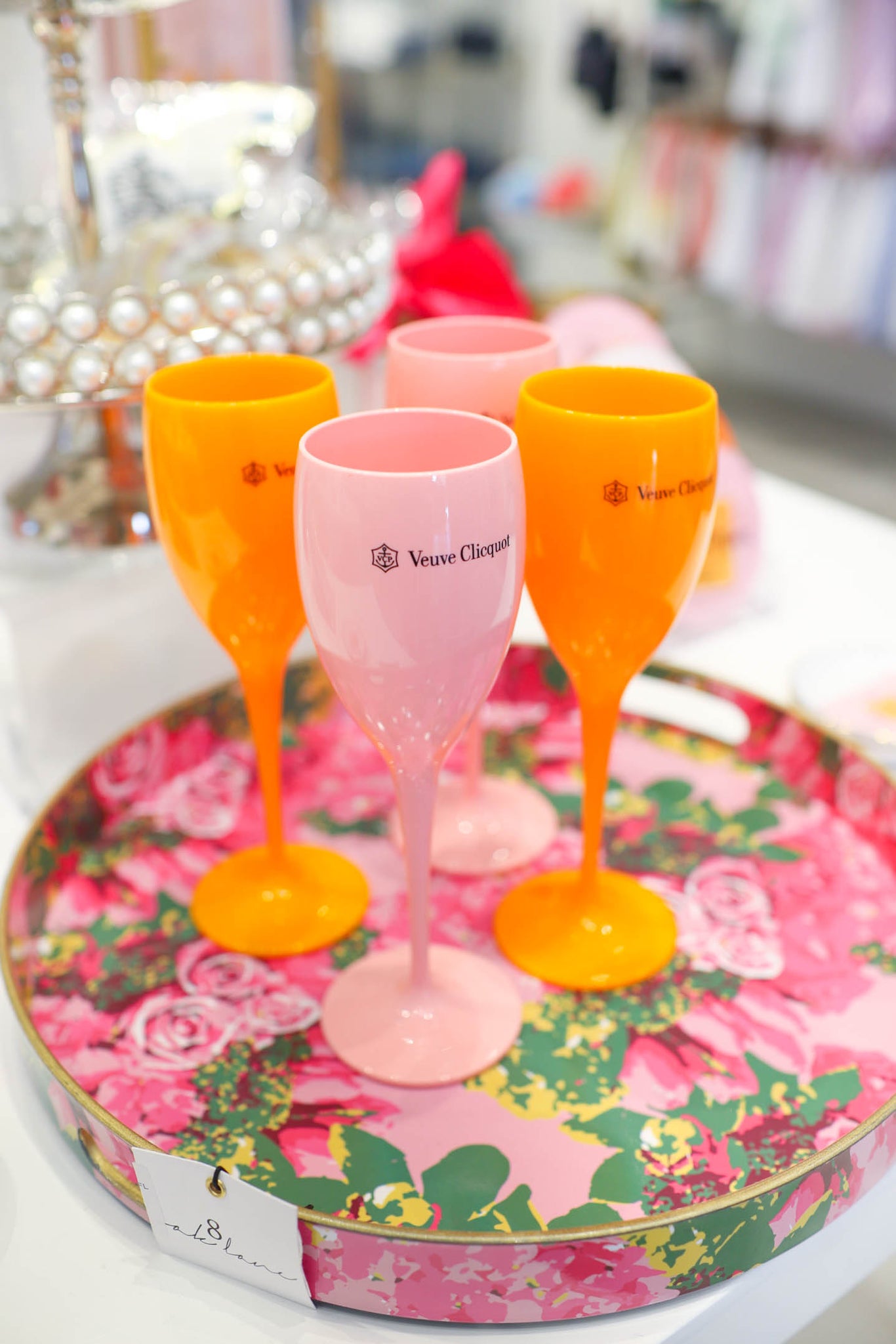 VEUVE CLICQUOT PINK ROSE CHAMPAGNE FLUTE GLASS CUP NEW X 4