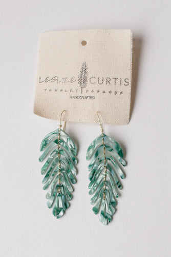 Green Shell Feather Earrings