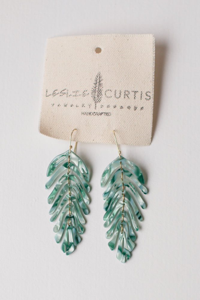 Green Shell Feather Earrings