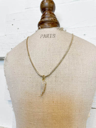 Gold Shimmer Crystal Angel Wing Necklace