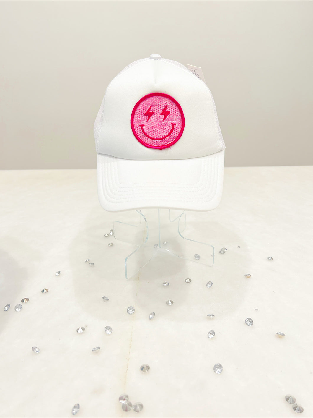 Lightning Smiley Face Trucker - Pink/ White