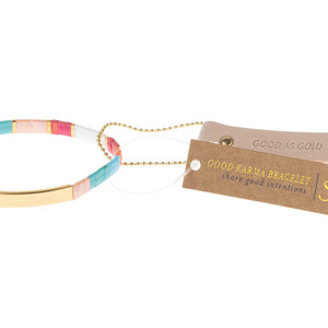 “Good As Gold” Good Karma Miyuki Bracelet - Aqua Multi + Gold