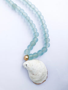 Recycled Glass Beads with Oyster Shell
